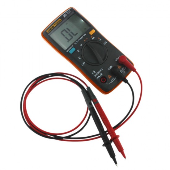 AN8004 Orange Digital 2000 Counts Auto Range Multimeter Backlight AC/DC Ammeter Voltmeter Resistance Frequency Capacitance Meter + Test Lead Set