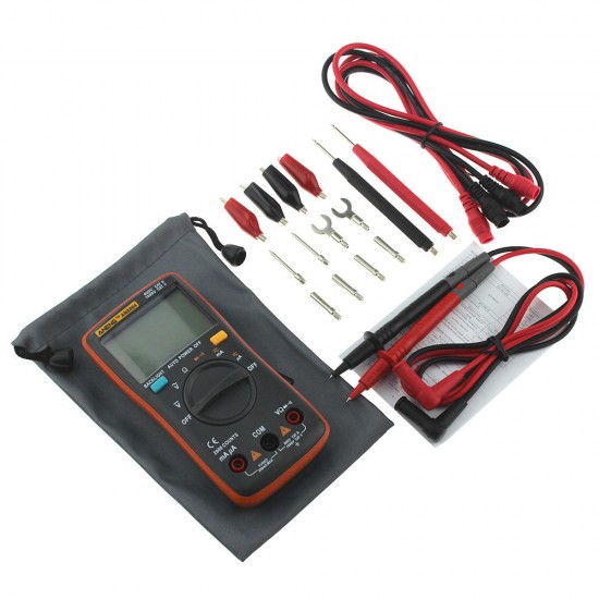 AN8004 Orange Digital 2000 Counts Auto Range Multimeter Backlight AC/DC Ammeter Voltmeter Resistance Frequency Capacitance Meter + Test Lead Set