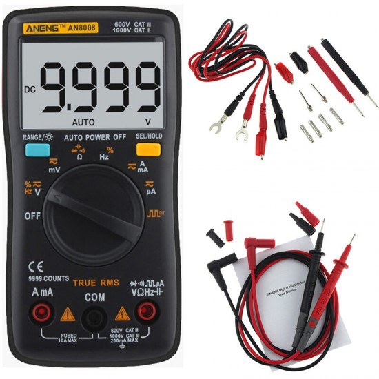 AN8008 True RMS Digital Multimeter 9999 Counts Backlight AC DC Current Voltage Resistance Frequency Capacitance Tester Square Wave Output Black AN8008 True RMS Digital Multimeter 9999 Counts Backlight AC DC Current Voltage Resistance Frequency Capacitance Tester Square Wave Output Black