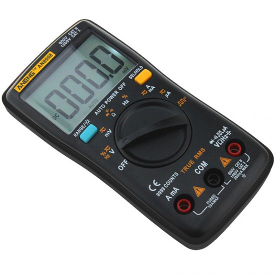 AN8008 True RMS Digital Multimeter 9999 Counts Backlight AC DC Current Voltage Resistance Frequency Capacitance Tester Square Wave Output Black