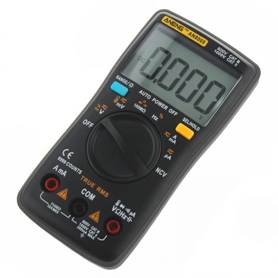 AN8009 True RMS NCV Digital Multimeter 9999 Counts Backlight AC DC Current Voltage Resistance Frequency Capacitance Temperature Tester °°Black