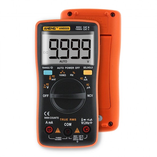 AN8009 True RMS NCV Digital Multimeter 9999 Counts Backlight AC/DC Current Voltage Resistance Frequency Capacitance Temperature Tester °°Color Orange