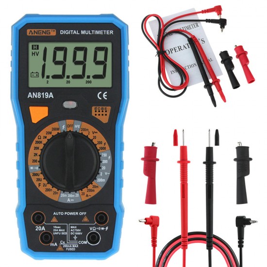 AN819A Digital Multimeter AC DC Current Voltage Capacitance Resistance Diode Tester Live Line Measurement + Crocodile Clip AN819A Digital Multimeter AC DC Current Voltage Capacitance Resistance Diode Tester Live Line Measurement + Crocodile Clip