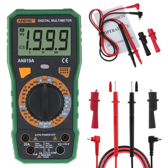 AN819A Digital Multimeter AC DC Current Voltage Capacitance Resistance Diode Tester Live Line Measurement + Crocodile Clip AN819A Digital Multimeter AC DC Current Voltage Capacitance Resistance Diode Tester Live Line Measurement + Crocodile Clip