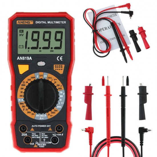 AN819A Digital Multimeter AC DC Current Voltage Capacitance Resistance Diode Tester Live Line Measurement + Crocodile Clip AN819A Digital Multimeter AC DC Current Voltage Capacitance Resistance Diode Tester Live Line Measurement + Crocodile Clip