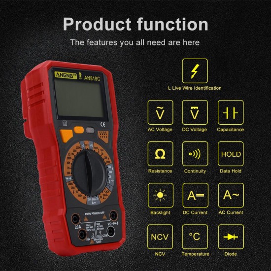 AN819C Digital Multimeter LCD AC/DC Ammeter Resistance Capacitance Tester