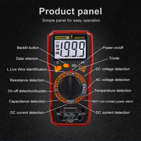 AN819C Digital Multimeter LCD AC/DC Ammeter Resistance Capacitance Tester AN819C Digital Multimeter LCD AC/DC Ammeter Resistance Capacitance Tester