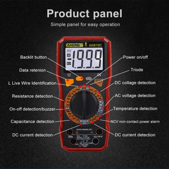 AN819C Digital Multimeter LCD AC/DC Ammeter Resistance Capacitance Tester