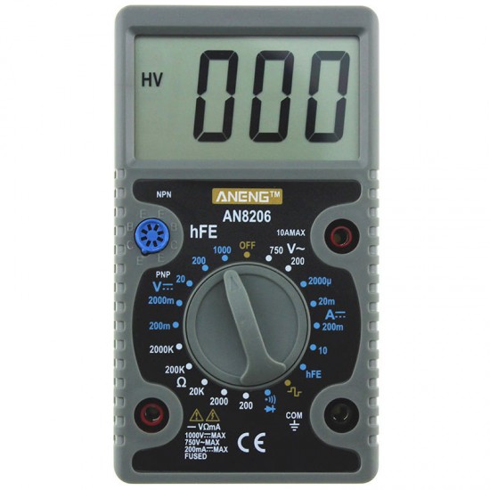 AN8206 Digital Multimeter Ampere Voltage Ohm Tester Buzzer Square Wave Output with Probes