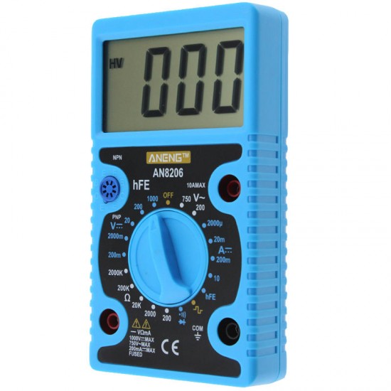 AN8206 Digital Multimeter Ampere Voltage Ohm Tester Buzzer Square Wave Output with Probes