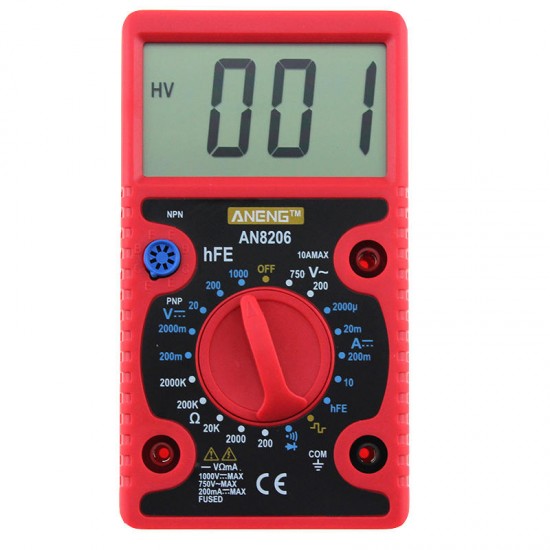 AN8206 Digital Multimeter Ampere Voltage Ohm Tester Buzzer Square Wave Output with Probes AN8206 Digital Multimeter Ampere Voltage Ohm Tester Buzzer Square Wave Output with Probes