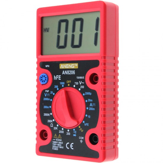 AN8206 Digital Multimeter Ampere Voltage Ohm Tester Buzzer Square Wave Output with Probes