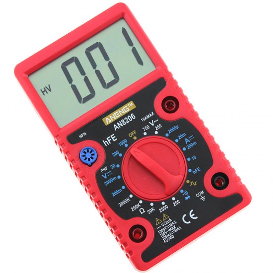 AN8206 Digital Multimeter Ampere Voltage Ohm Tester Buzzer Square Wave Output with Probes