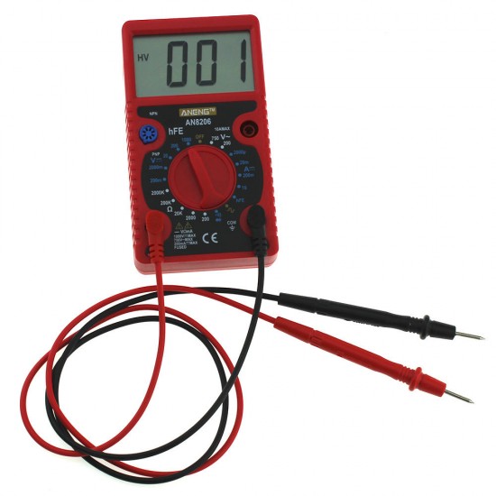 AN8206 Digital Multimeter Ampere Voltage Ohm Tester Buzzer Square Wave Output with Probes