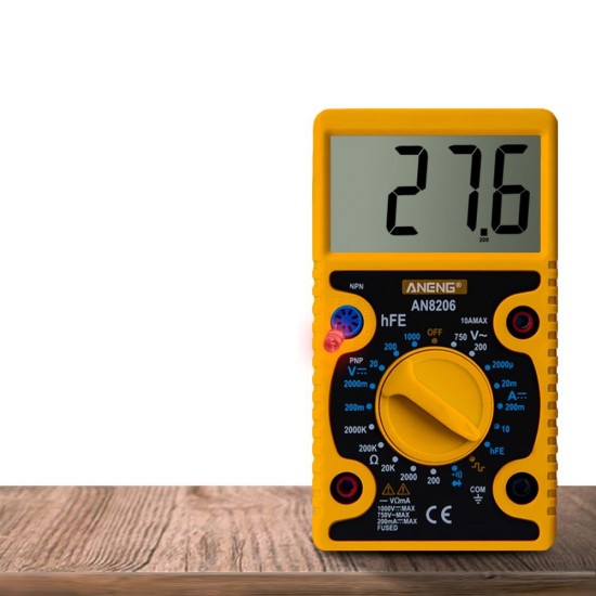 AN8206 Large Screen Digital Multimeter with Square Wave Output Voltage Current Continuity Measurement hEF measurement