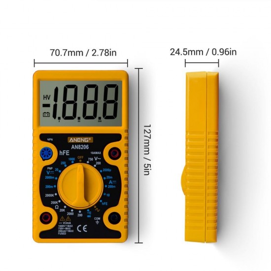 AN8206 Large Screen Digital Multimeter with Square Wave Output Voltage Current Continuity Measurement hEF measurement