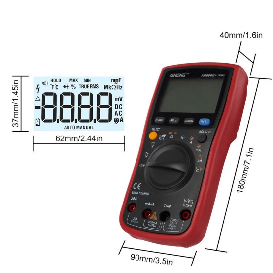 AN860B+ LCD 6000 Counts Digital Multimeter Backlight AC/DC Current Voltage Resistance Frequency Temperature Tester