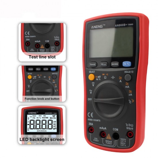 AN860B+ LCD 6000 Counts Digital Multimeter Backlight AC/DC Current Voltage Resistance Frequency Temperature Tester