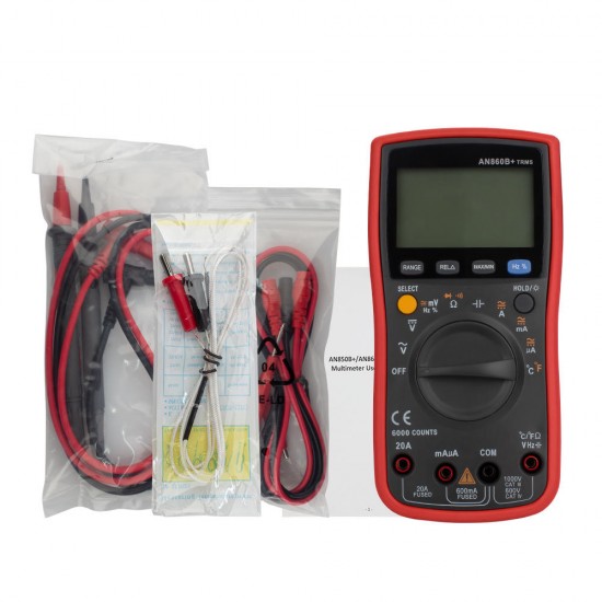 AN860B+ LCD 6000 Counts Digital Multimeter Backlight AC/DC Current Voltage Resistance Frequency Temperature Tester with Lead Set