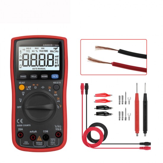 AN860B+ LCD 6000 Counts Digital Multimeter Backlight AC/DC Current Voltage Resistance Frequency Temperature Tester with Lead Set AN860B+ LCD 6000 Counts Digital Multimeter Backlight AC/DC Current Voltage Resistance Frequency Temperature Tester with Lead Set