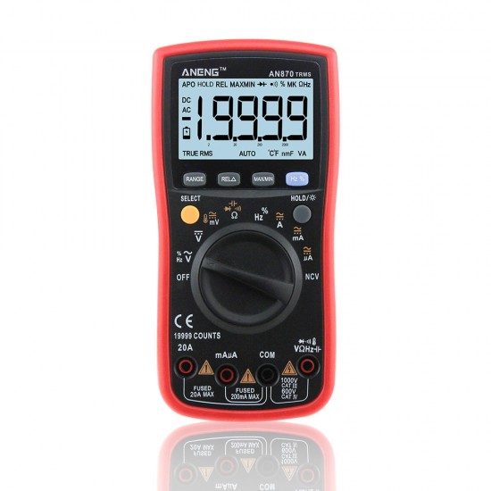 AN870 Auto Range Digital Precision Multimeter 19999 Counts True-RMS NCV Ohmmeter AC/DC Voltage Ammeter Transistor Tester AN870 Auto Range Digital Precision Multimeter 19999 Counts True-RMS NCV Ohmmeter AC/DC Voltage Ammeter Transistor Tester