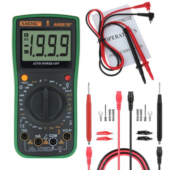 AN881B+ Digital Multimeter AC DC Voltage Current Capacitance Resistance Temperature Diode Triode Tester Non-contact Voltage Test + 16 in 1 Multifunctional Test Line