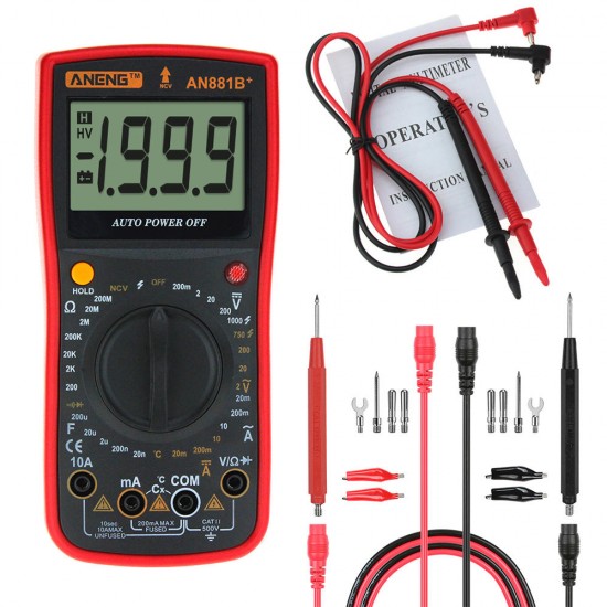 AN881B+ Digital Multimeter AC DC Voltage Current Capacitance Resistance Temperature Diode Triode Tester Non-contact Voltage Test + 16 in 1 Multifunctional Test Line