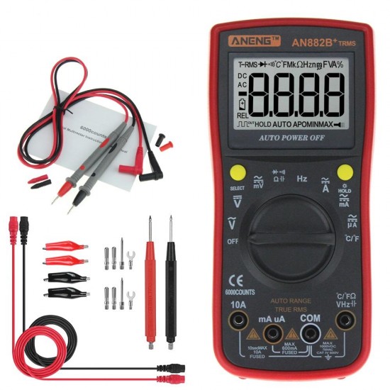 AN882B+ True RMS Digital Multimeter 6000 Counts With Auto Range Backlight Data Hold AC/DC Voltage and Current Test Temperature Measurement AN882B+ True RMS Digital Multimeter 6000 Counts With Auto Range Backlight Data Hold AC/DC Voltage and Current Test Temperature Measurement