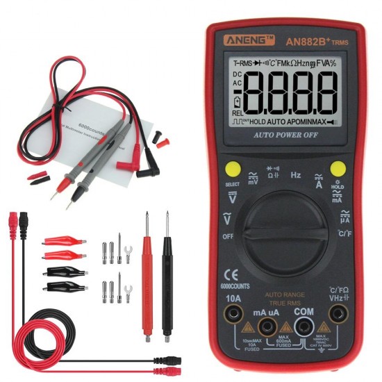 AN882B+ True RMS Digital Multimeter 6000 Counts With Auto Range Backlight Data Hold AC/DC Voltage and Current Test Temperature Measurement