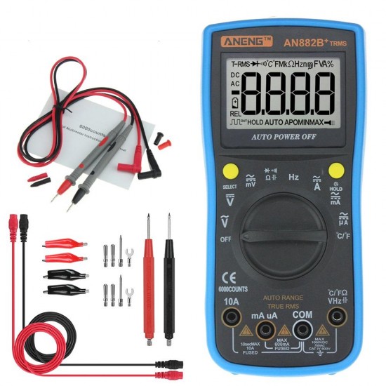 AN882B+ True RMS Digital Multimeter 6000 Counts With Auto Range Backlight Data Hold AC/DC Voltage and Current Test Temperature Measurement AN882B+ True RMS Digital Multimeter 6000 Counts With Auto Range Backlight Data Hold AC/DC Voltage and Current Test Temperature Measurement
