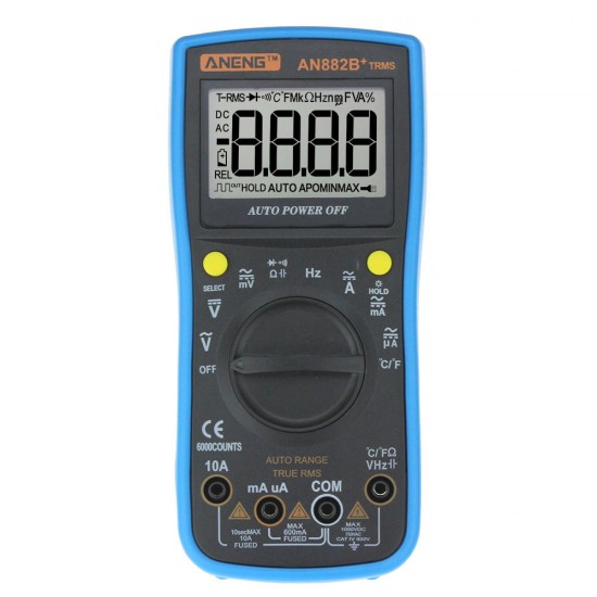 AN882B+ True RMS Digital Multimeter 6000 Counts With Auto Range Backlight Data Hold AC/DC Voltage and Current Test Temperature Measurement