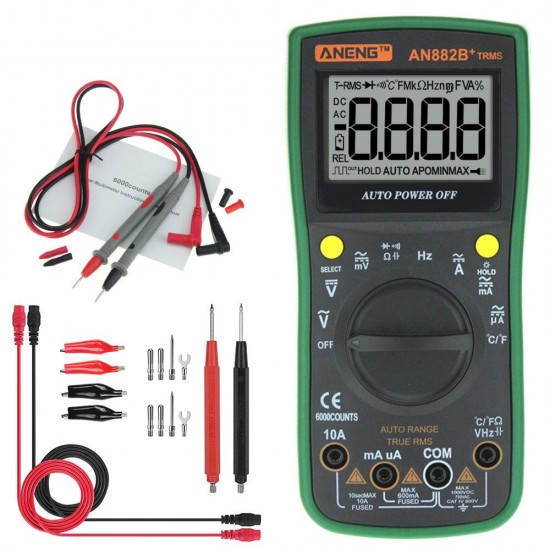 AN882B+ True RMS Digital Multimeter 6000 Counts With Auto Range Backlight Data Hold AC/DC Voltage and Current Test Temperature Measurement