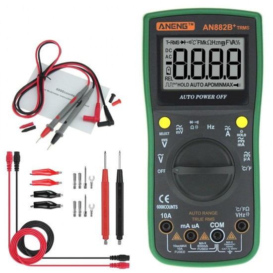 AN882B+ True RMS Digital Multimeter 6000 Counts With Auto Range Backlight Data Hold AC/DC Voltage and Current Test Temperature Measurement AN882B+ True RMS Digital Multimeter 6000 Counts With Auto Range Backlight Data Hold AC/DC Voltage and Current Test Temperature Measurement