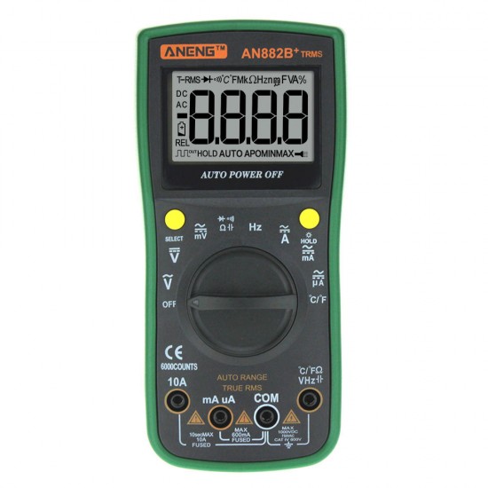 AN882B+ True RMS Digital Multimeter 6000 Counts With Auto Range Backlight Data Hold AC/DC Voltage and Current Test Temperature Measurement AN882B+ True RMS Digital Multimeter 6000 Counts With Auto Range Backlight Data Hold AC/DC Voltage and Current Test Temperature Measurement