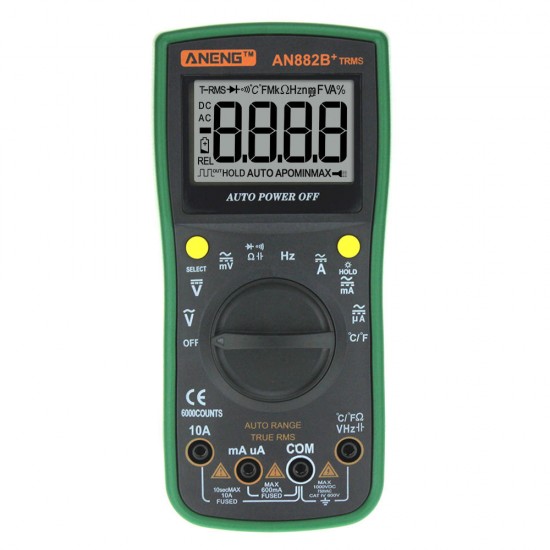 AN882B+ True RMS Digital Multimeter 6000 Counts With Auto Range Backlight Data Hold AC/DC Voltage and Current Test Temperature Measurement