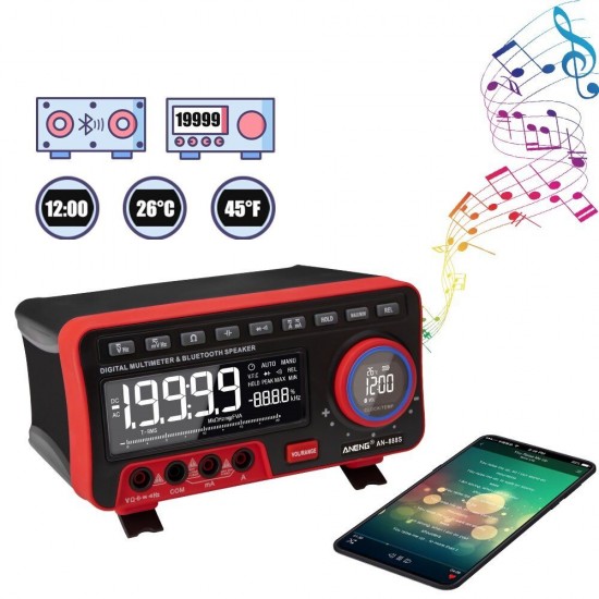 AN888S Digital 4 1/2 19999 High-Precision True RMS Multimeter + bluetooth Speaker + Clock + Temperature Display Profesional Multitester with Ohm Meter Tester Standard Version