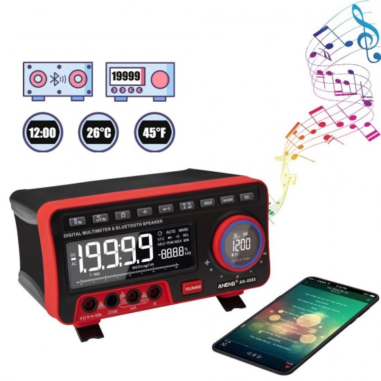 AN888S Digital Multi-function Automatic True RMS Multimeter 19999 High-Precision Profesional Multitester with bluetooth Speaker Ohm Meter Tester with 18 in 1 Combination Lines