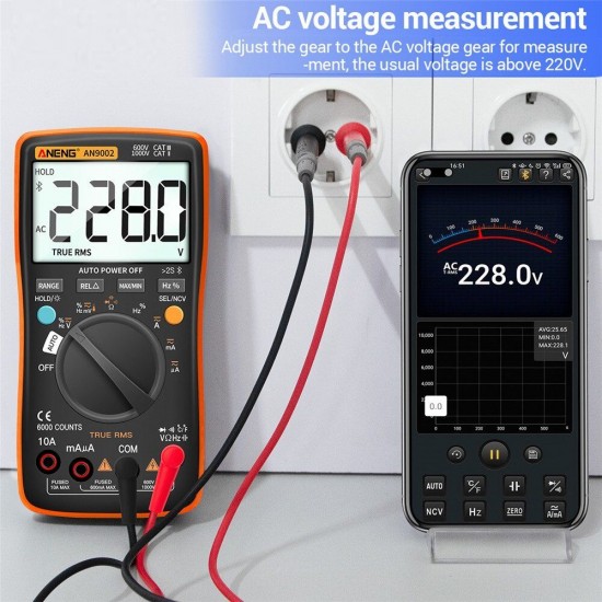 AN9002 Digital bluetooth True RMS Multimeter 6000 Counts Professional Auto Multimetro AC/DC Current Voltage Tester AN9002 Digital bluetooth True RMS Multimeter 6000 Counts Professional Auto Multimetro AC/DC Current Voltage Tester
