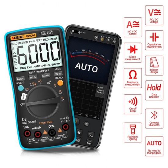 AN9002 bluetooth Digital Multimeter 6000 Counts Professional Multimetro True RMS AC/DC Current Voltage Tester Auto-Range AN9002 bluetooth Digital Multimeter 6000 Counts Professional Multimetro True RMS AC/DC Current Voltage Tester Auto-Range
