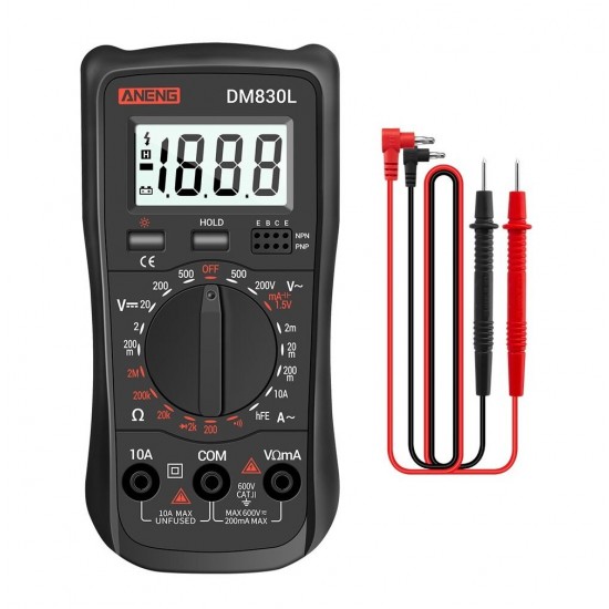 DM830L Digital Multimeter Meter Testers 1999 Count Electrical Transistor Capacitance DC / AC Multimeter With LCD Backlight