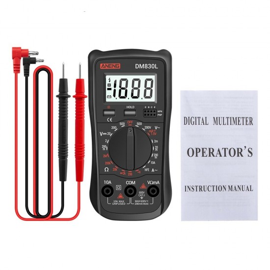 DM830L Digital Multimeter Meter Testers 1999 Count Electrical Transistor Capacitance DC / AC Multimeter With LCD Backlight