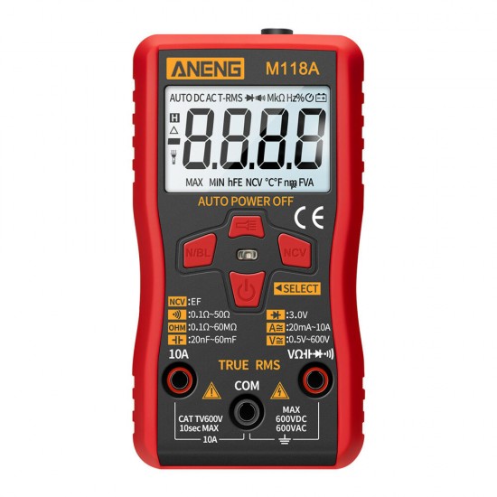 M118A Digital Mini Multimeter Tester Auto Multimeter True Rms Transistor Meter with NCV Data Hold 6000 Counts Flashlight