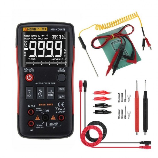 Q1 9999 Counts True RMS Digital Multimeter AC DC Voltage Current Resistance Capacitance Temperature Tester Auto/Manual Raging with Analog Bar Graph Q1 9999 Counts True RMS Digital Multimeter AC DC Voltage Current Resistance Capacitance Temperature Tester Auto/Manual Raging with Analog Bar Graph