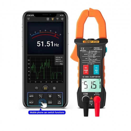ST207 Digital bluetooth Multimeter Clamp Meter 6000 Counts True RMS DC/AC Voltage Tester AC Current Hz Capacitance Ohm ST207 Digital bluetooth Multimeter Clamp Meter 6000 Counts True RMS DC/AC Voltage Tester AC Current Hz Capacitance Ohm