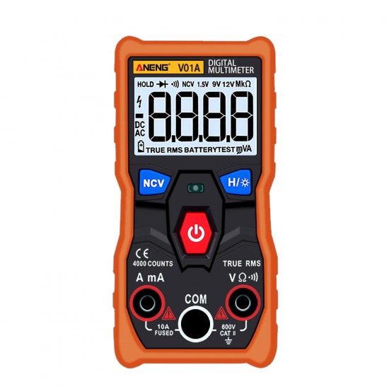 V01A Digital True RMS Multimeter Tester Autoranging Automotriz Multimeter With NCV Data Hold LCD Backlight+Flashlight Orange Color V01A Digital True RMS Multimeter Tester Autoranging Automotriz Multimeter With NCV Data Hold LCD Backlight+Flashlight Orange Color