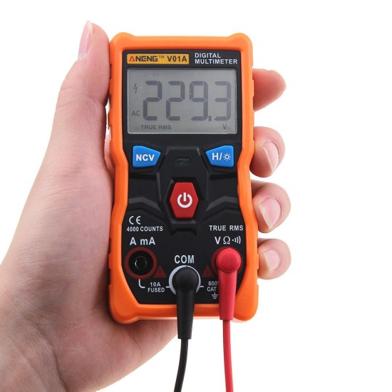 V01A Digital True RMS Multimeter Tester Autoranging Automotriz Multimeter With NCV Data Hold LCD Backlight+Flashlight Orange Color