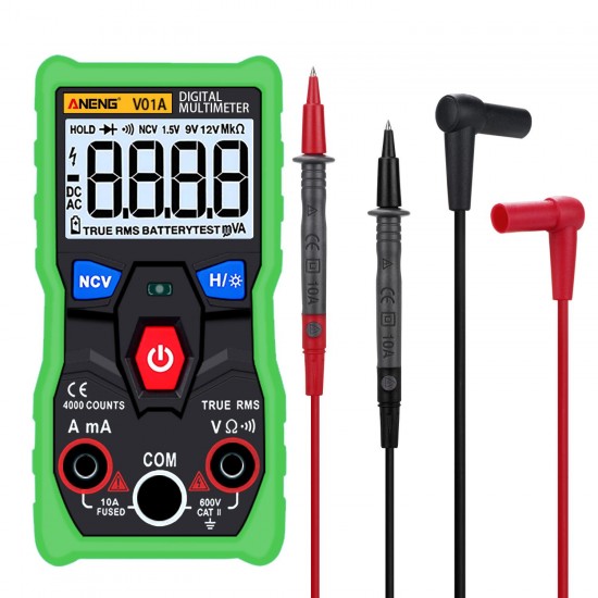 V01A Digital True RMS Multimeter Tester Autoranging Automotriz Multimeter With NCV Data Hold LCD Backlight+Flashlight Green Color