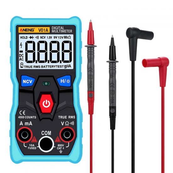 V01A Digital True RMS Multimeter Tester Autoranging Automotriz Multimeter With NCV Data Hold LCD Backlight+Flashlight Blue Color V01A Digital True RMS Multimeter Tester Autoranging Automotriz Multimeter With NCV Data Hold LCD Backlight+Flashlight Blue Color