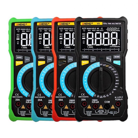 V8 Dual Mode True RMS Digital Multimeter Auto Range 8000 Counts Display V.F.C Inverter Measurement Analog Bar Graph AC/DC Voltage Ammeter Current V8 Dual Mode True RMS Digital Multimeter Auto Range 8000 Counts Display V.F.C Inverter Measurement Analog Bar Graph AC/DC Voltage Ammeter Current