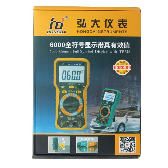 AT80B 6000 Counts True RMS Automotinve Multimeter AC DC Voltage Current Resistance Capacitance Frequency Dwell Angle Rotational Speed Diode hFE Tester